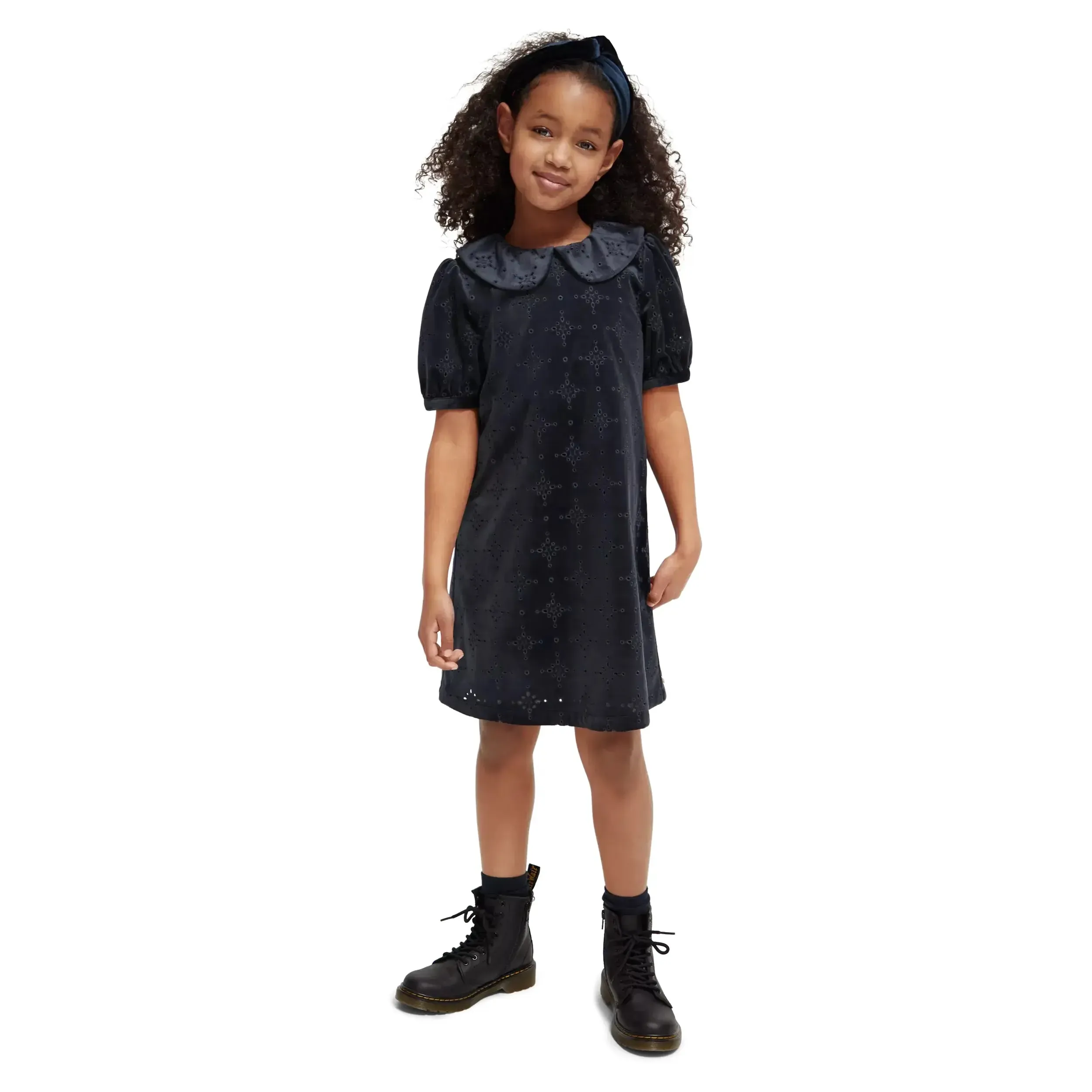 Velvet Broderie Anglaise Mini Dress