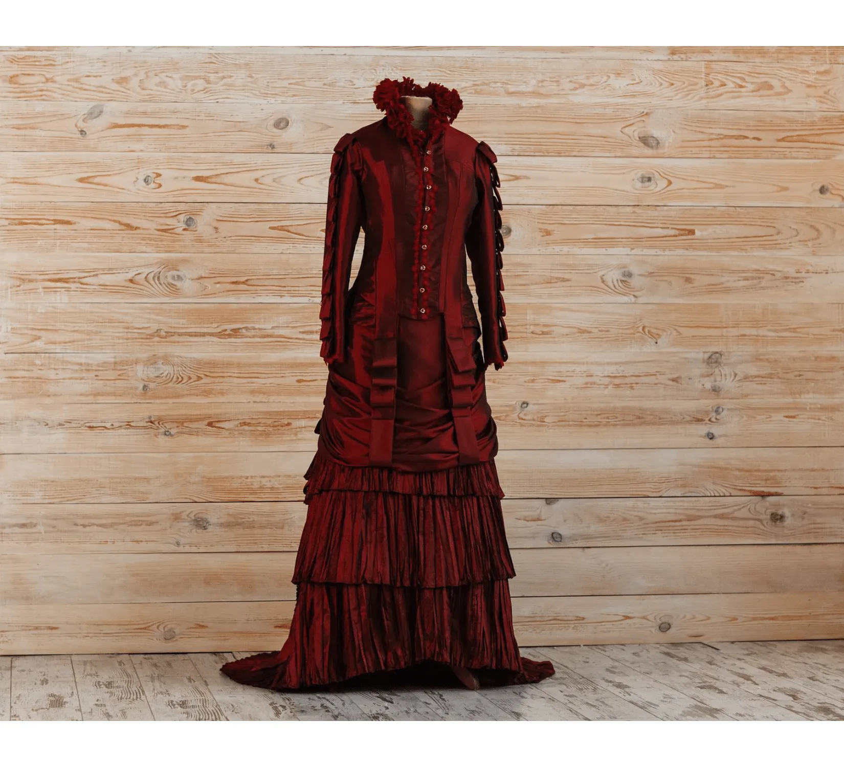 Victorian gothic red silk Lucille Sharpe Crimson Peak dress