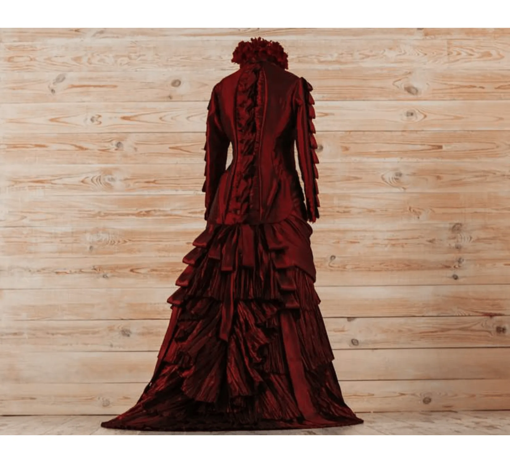 Victorian gothic red silk Lucille Sharpe Crimson Peak dress