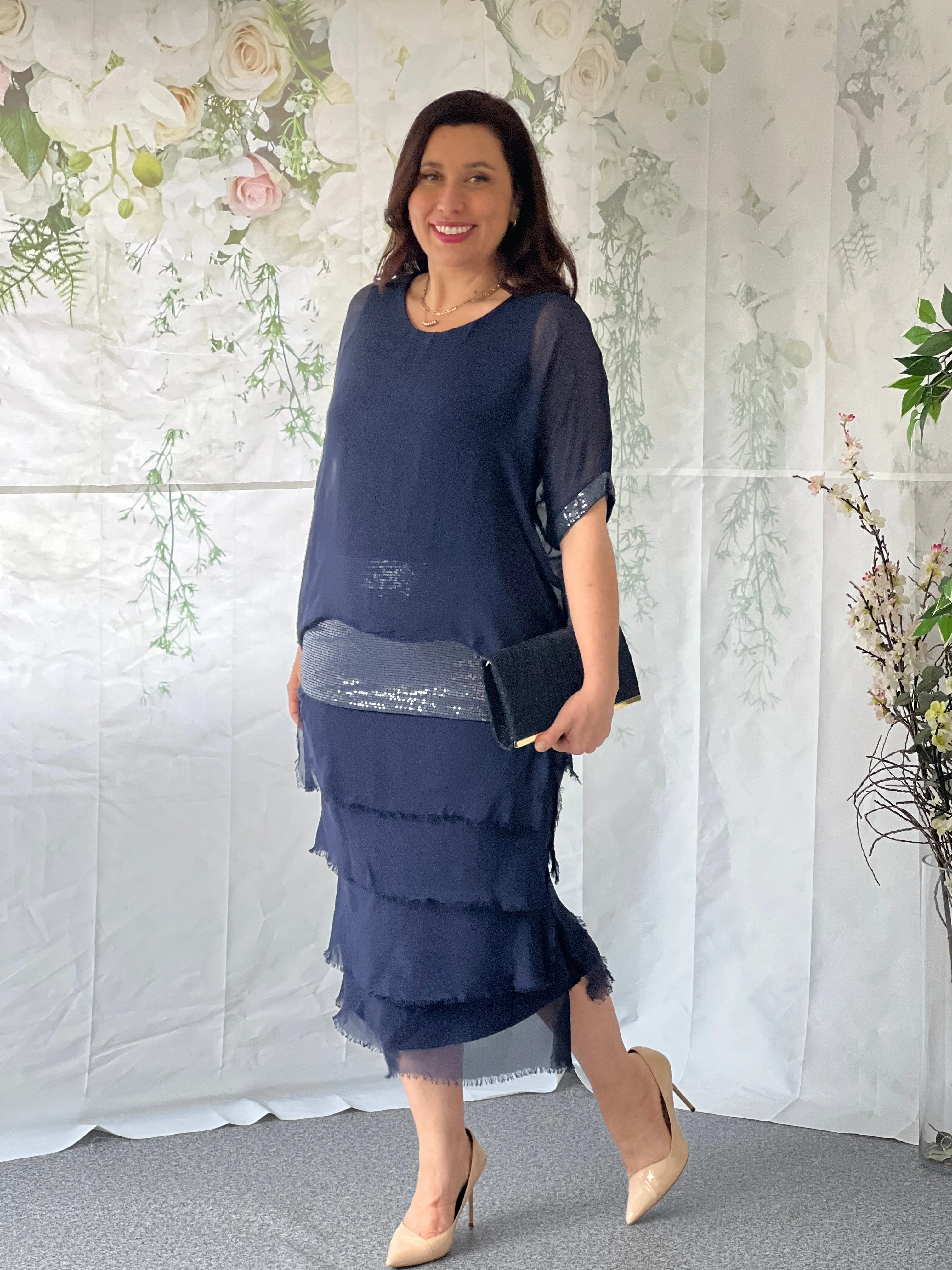 Vienna Navy Silk Dress