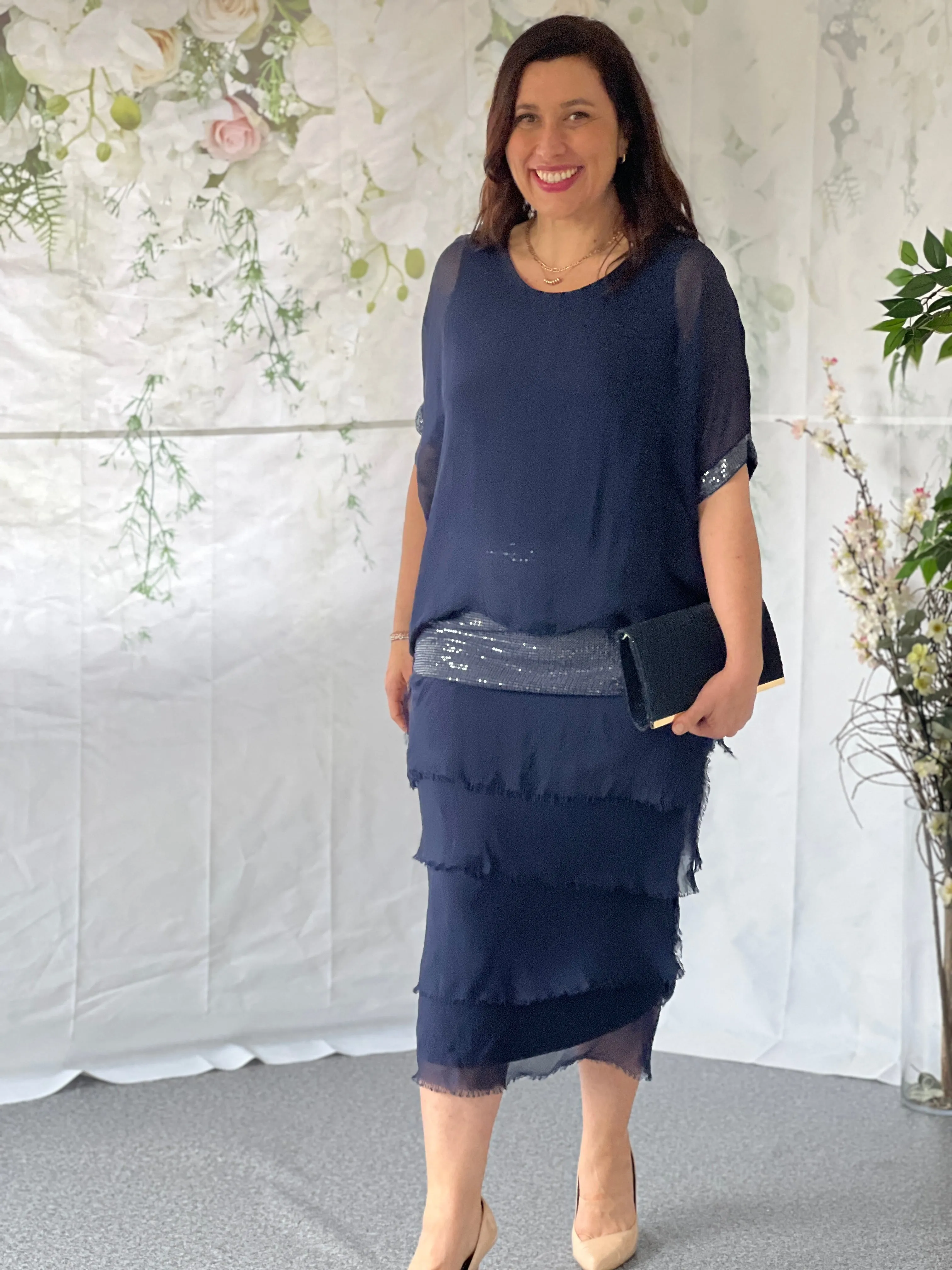 Vienna Navy Silk Dress