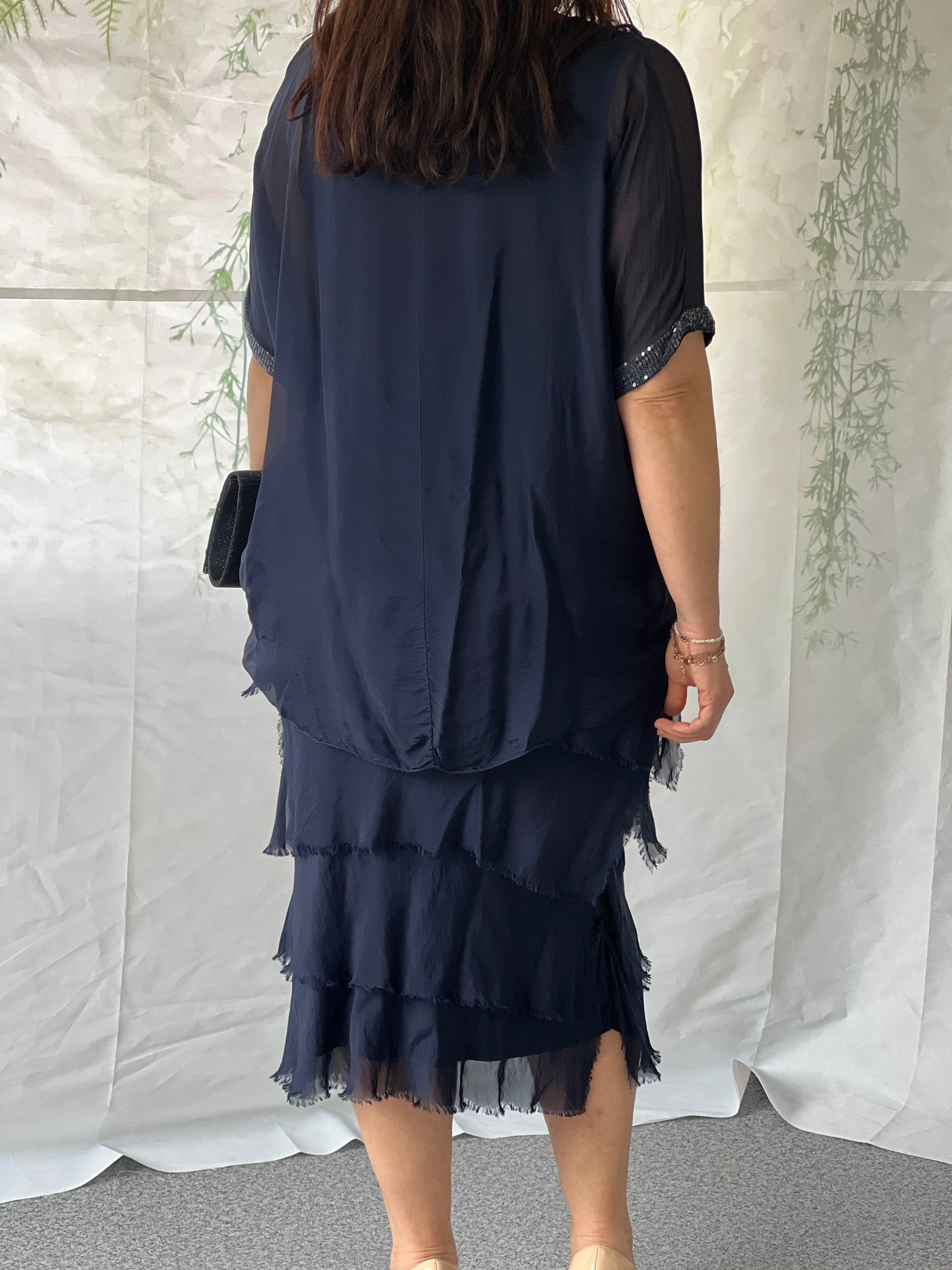 Vienna Navy Silk Dress