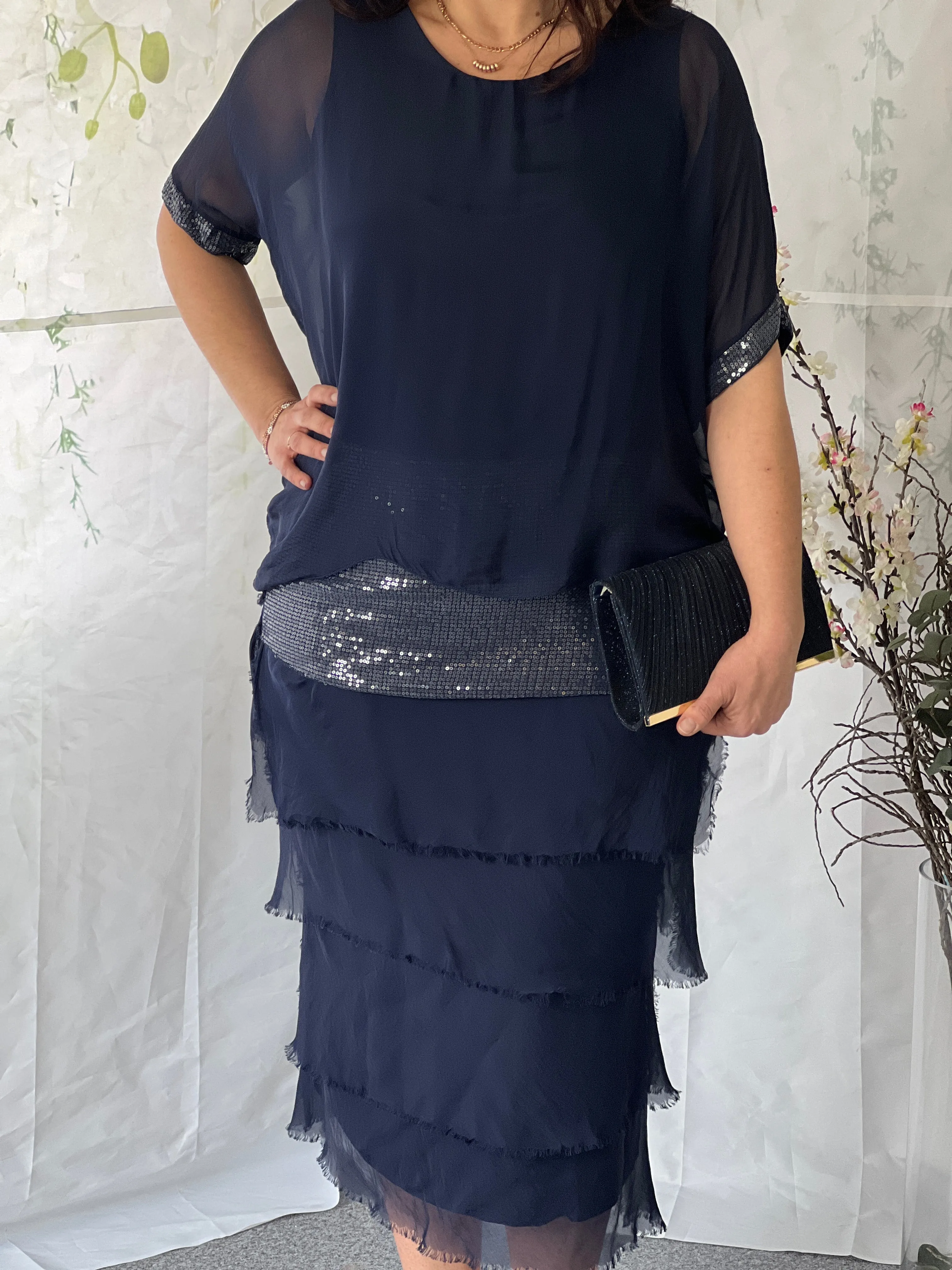 Vienna Navy Silk Dress