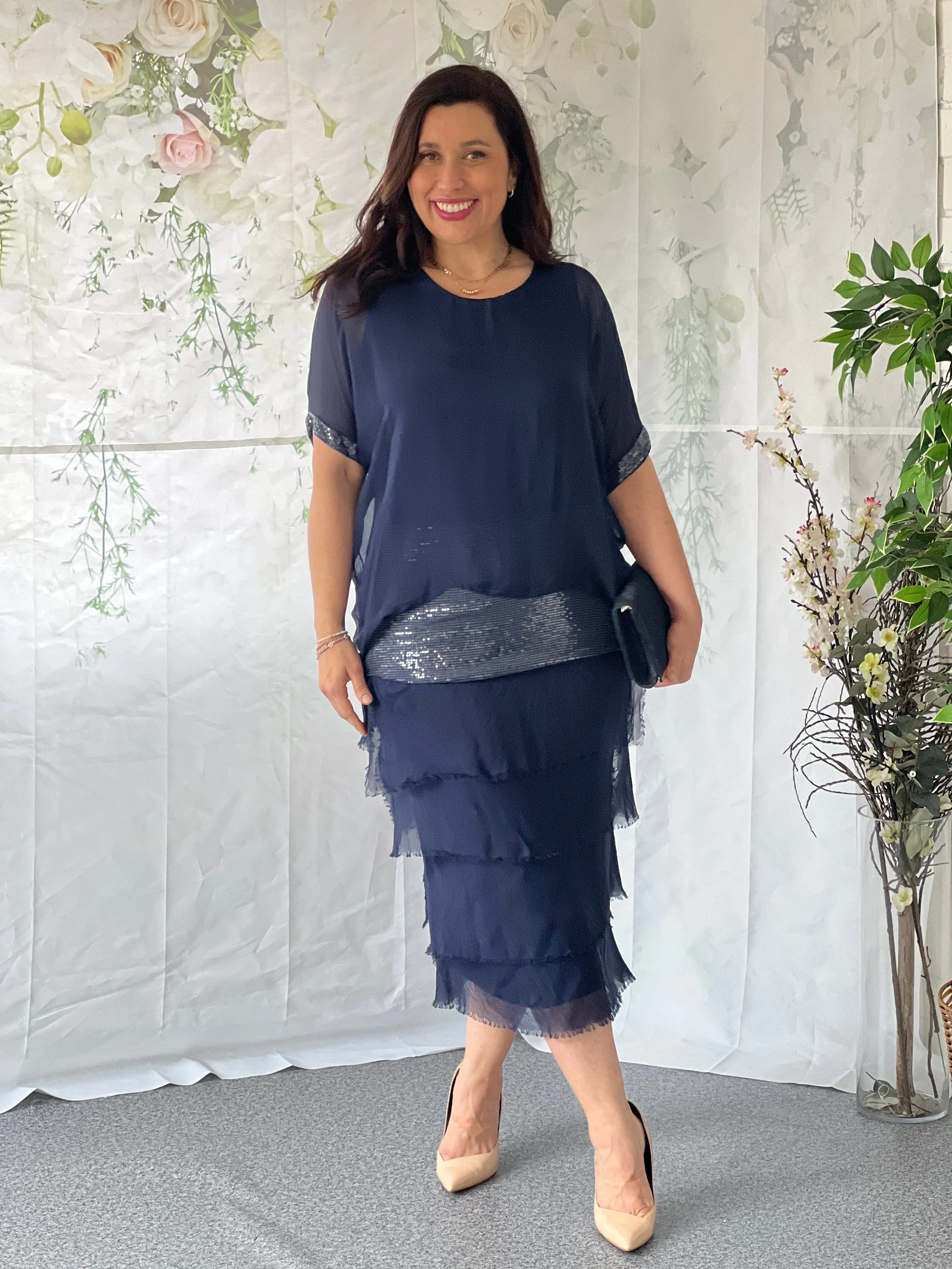 Vienna Navy Silk Dress