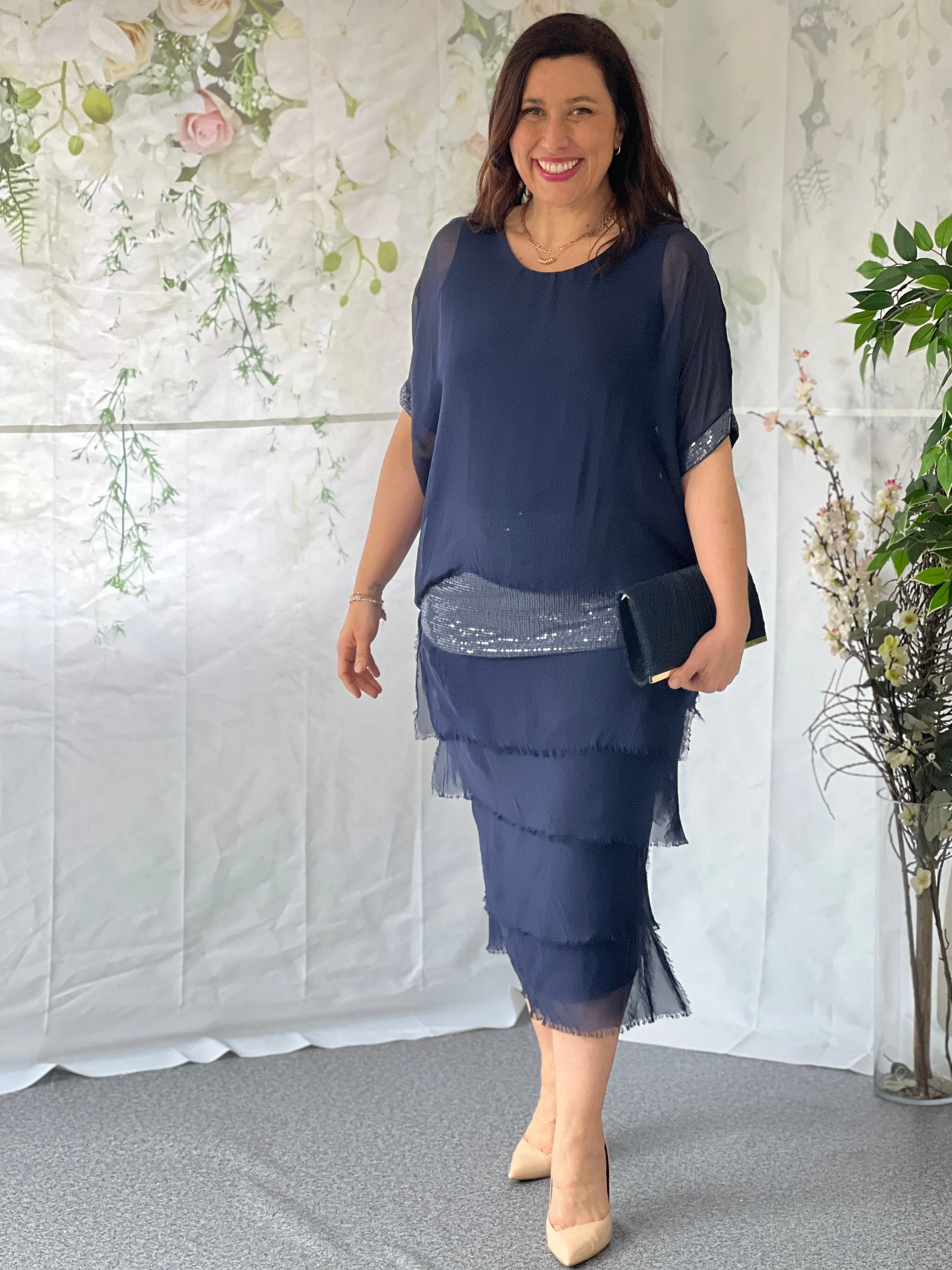 Vienna Navy Silk Dress