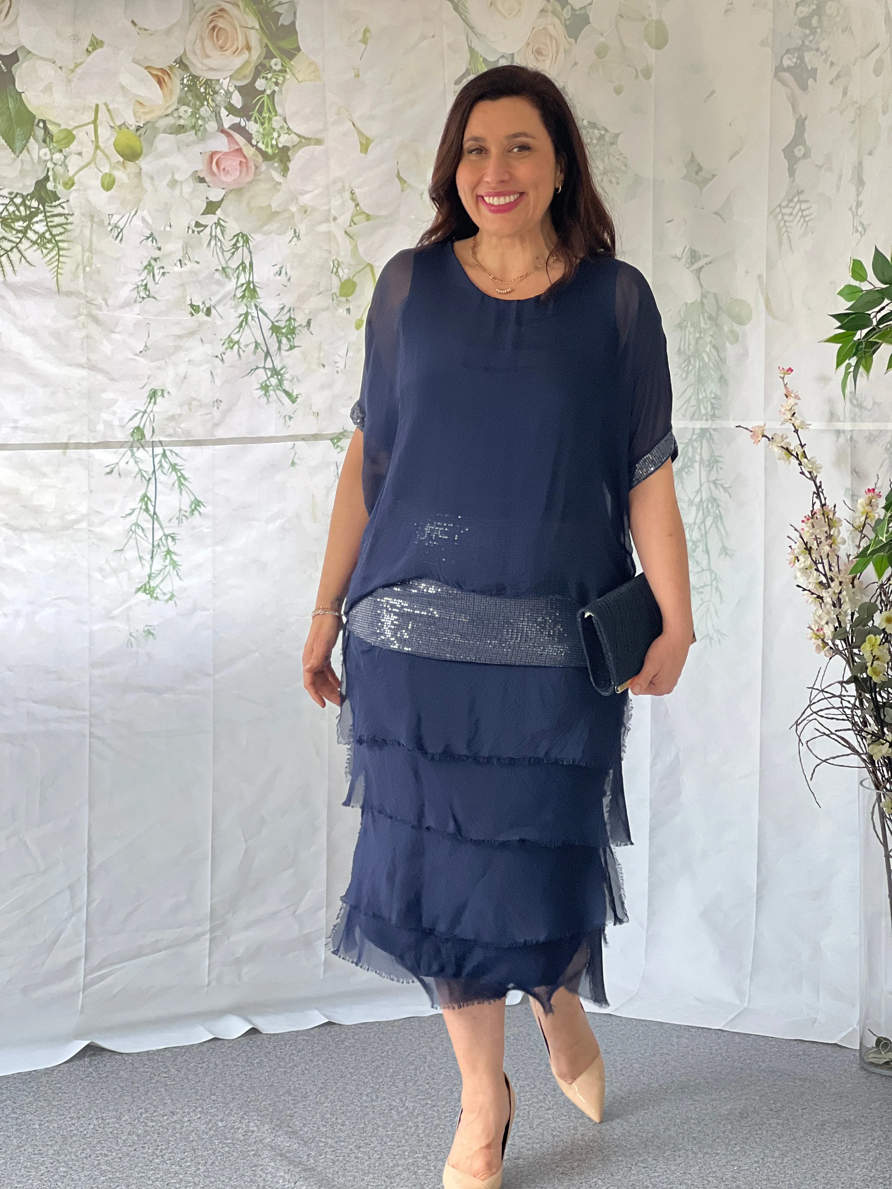 Vienna Navy Silk Dress