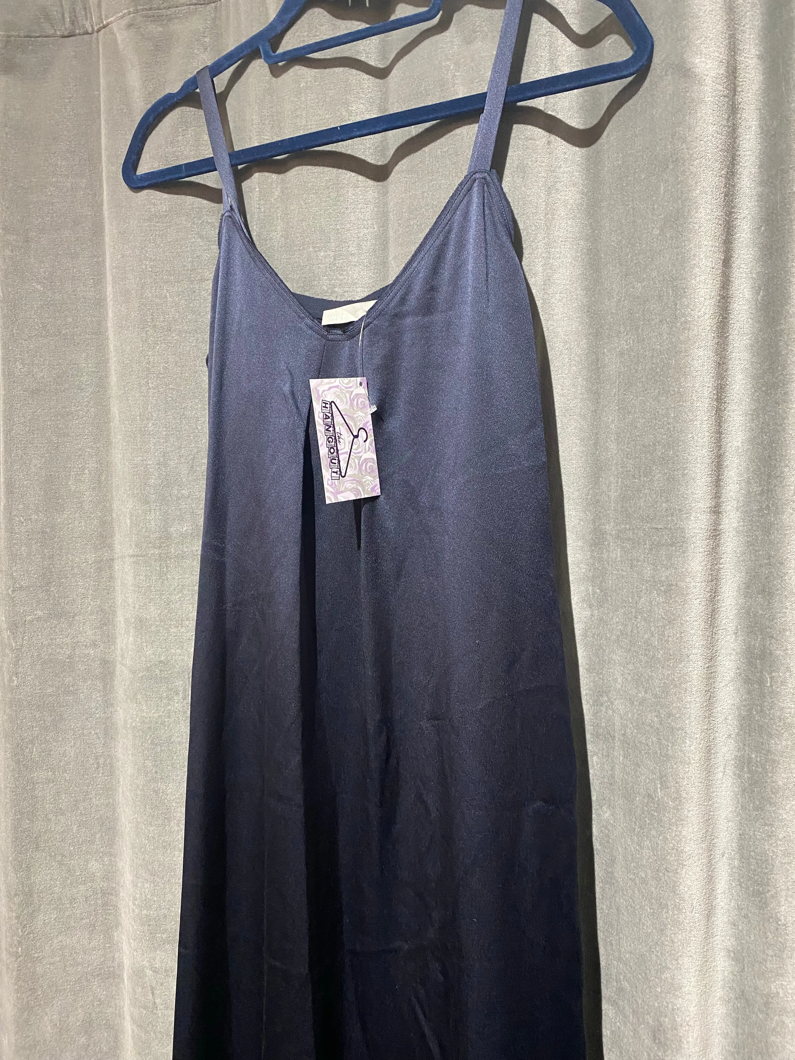 Vince Navy Spahgetti Strap Silk V-neck Slip Dress