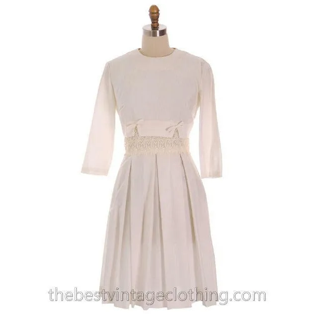 Vintage 1950s Ivory Raw Silk Summer  Day Dress with Short Jacket 34-27-Free