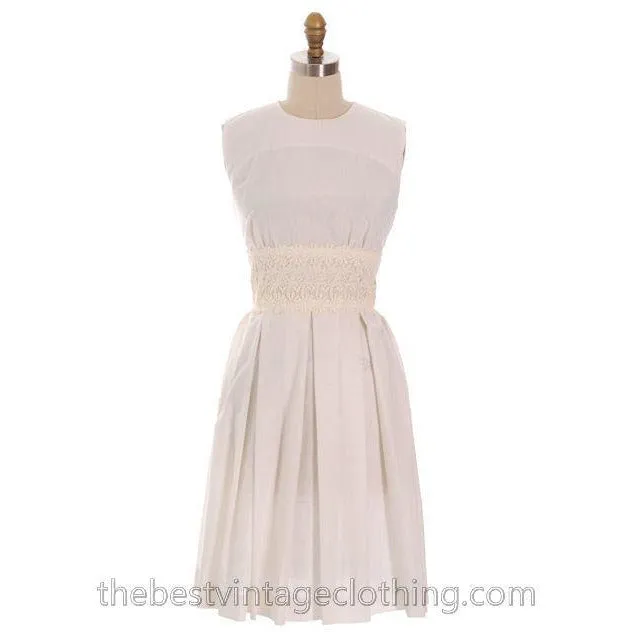 Vintage 1950s Ivory Raw Silk Summer  Day Dress with Short Jacket 34-27-Free
