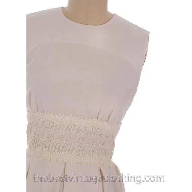 Vintage 1950s Ivory Raw Silk Summer  Day Dress with Short Jacket 34-27-Free