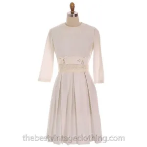 Vintage 1950s Ivory Raw Silk Summer  Day Dress with Short Jacket 34-27-Free
