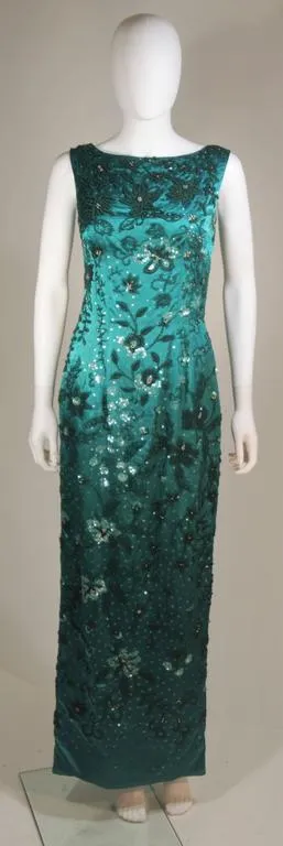 VINTAGE Circa 1960s Custom Emerald Gown & Jacket Size 4-8