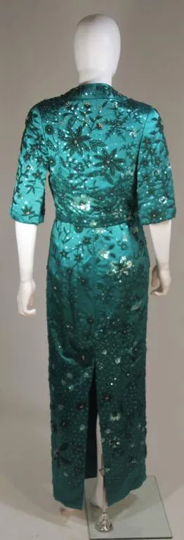 VINTAGE Circa 1960s Custom Emerald Gown & Jacket Size 4-8