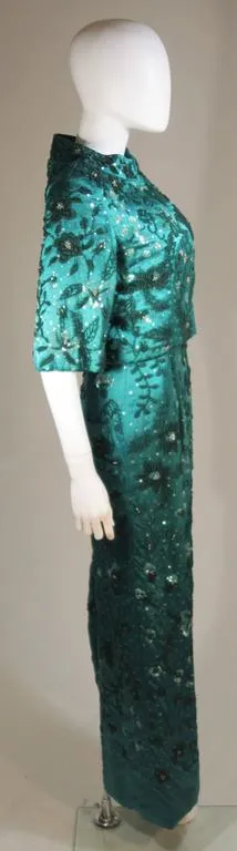 VINTAGE Circa 1960s Custom Emerald Gown & Jacket Size 4-8