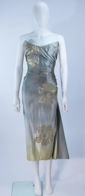VINTAGE Gradient Pale Blue to Pale Yellow Draped Gown Size 2