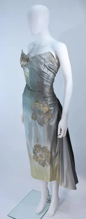 VINTAGE Gradient Pale Blue to Pale Yellow Draped Gown Size 2