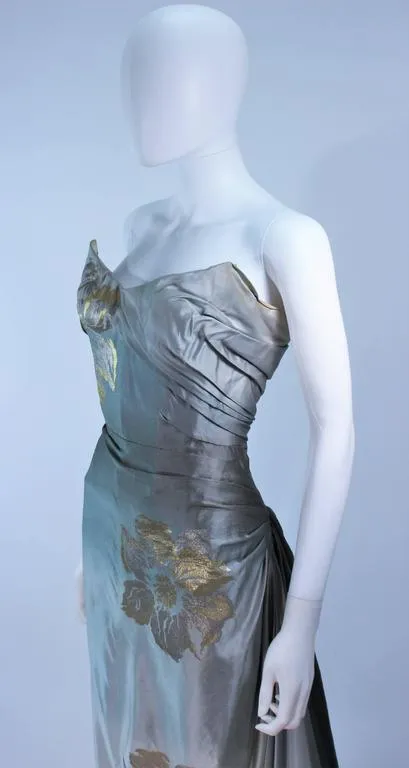 VINTAGE Gradient Pale Blue to Pale Yellow Draped Gown Size 2