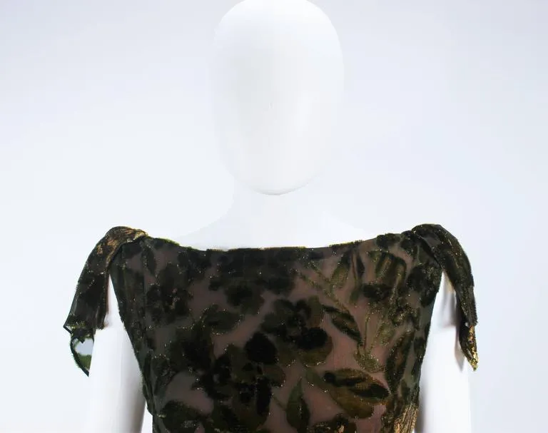 VINTAGE Green Metallic Silk Velvet Draped Gown Size 6-8