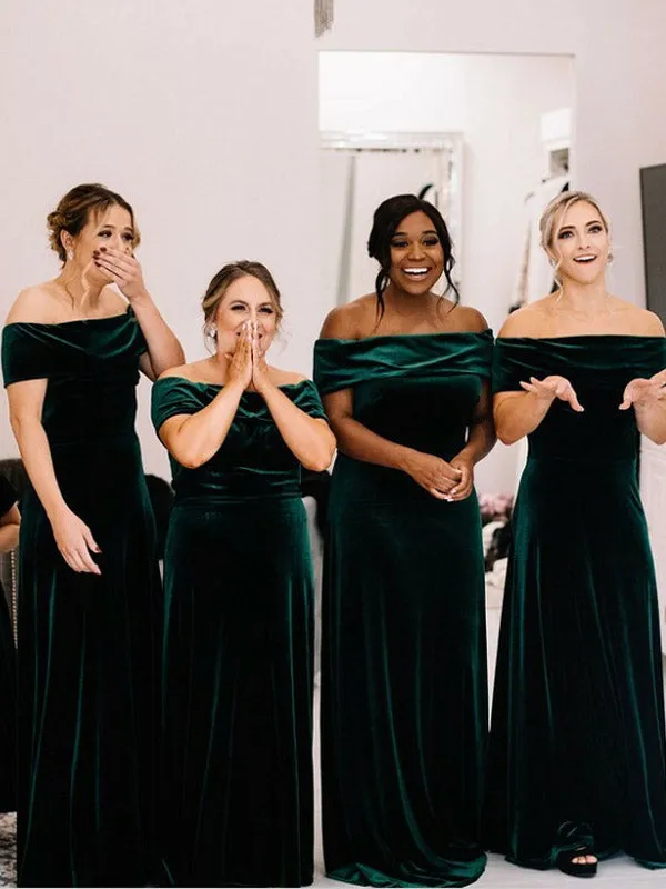 Vintage Straight Long Velvet Simple Bridesmaid Dresses, BD0544