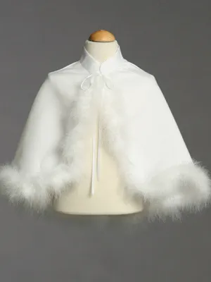 White Satin Cape With Marabou Trim - LT-1033