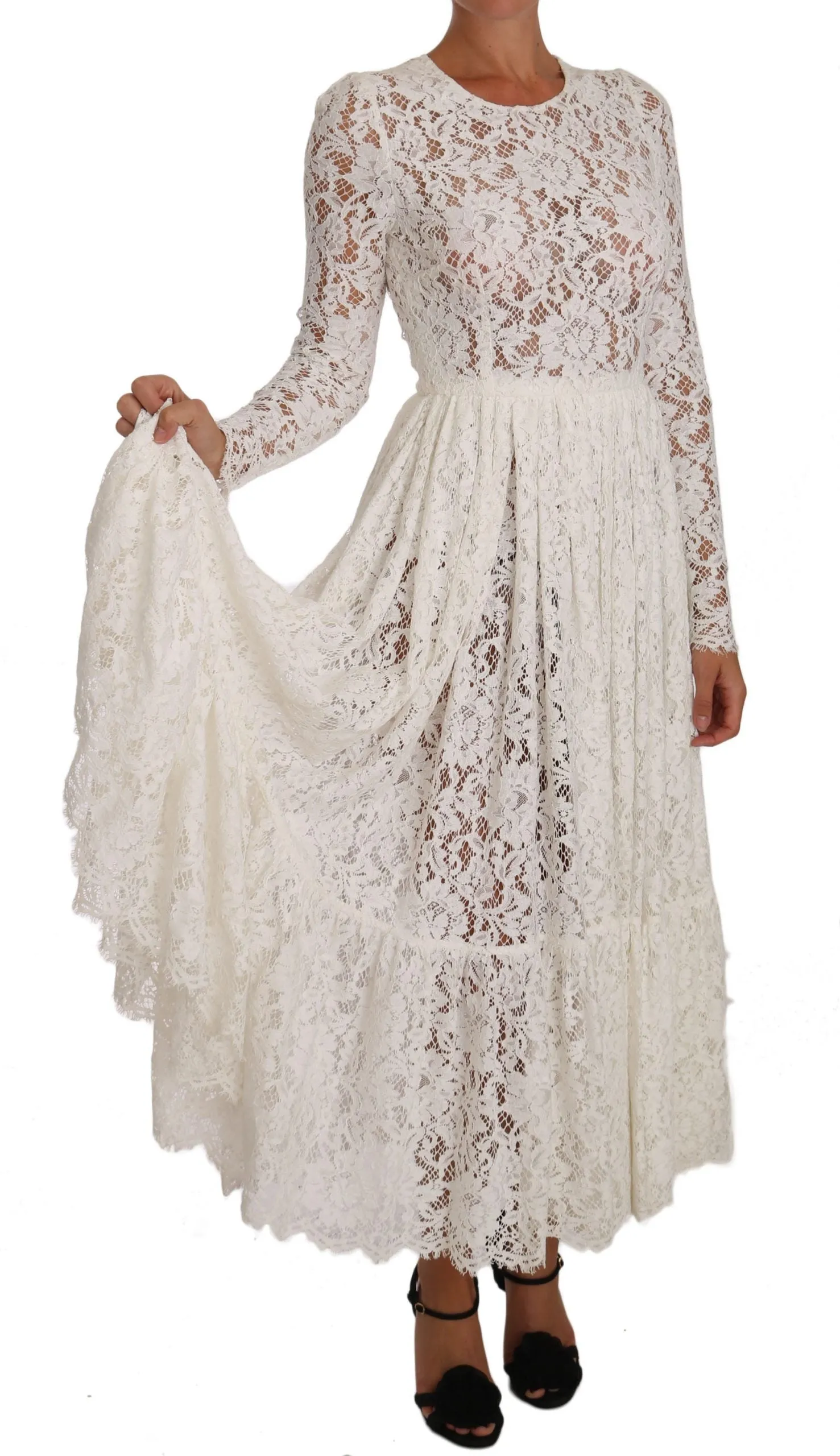 White Silk Floral Wedding Lace Gown