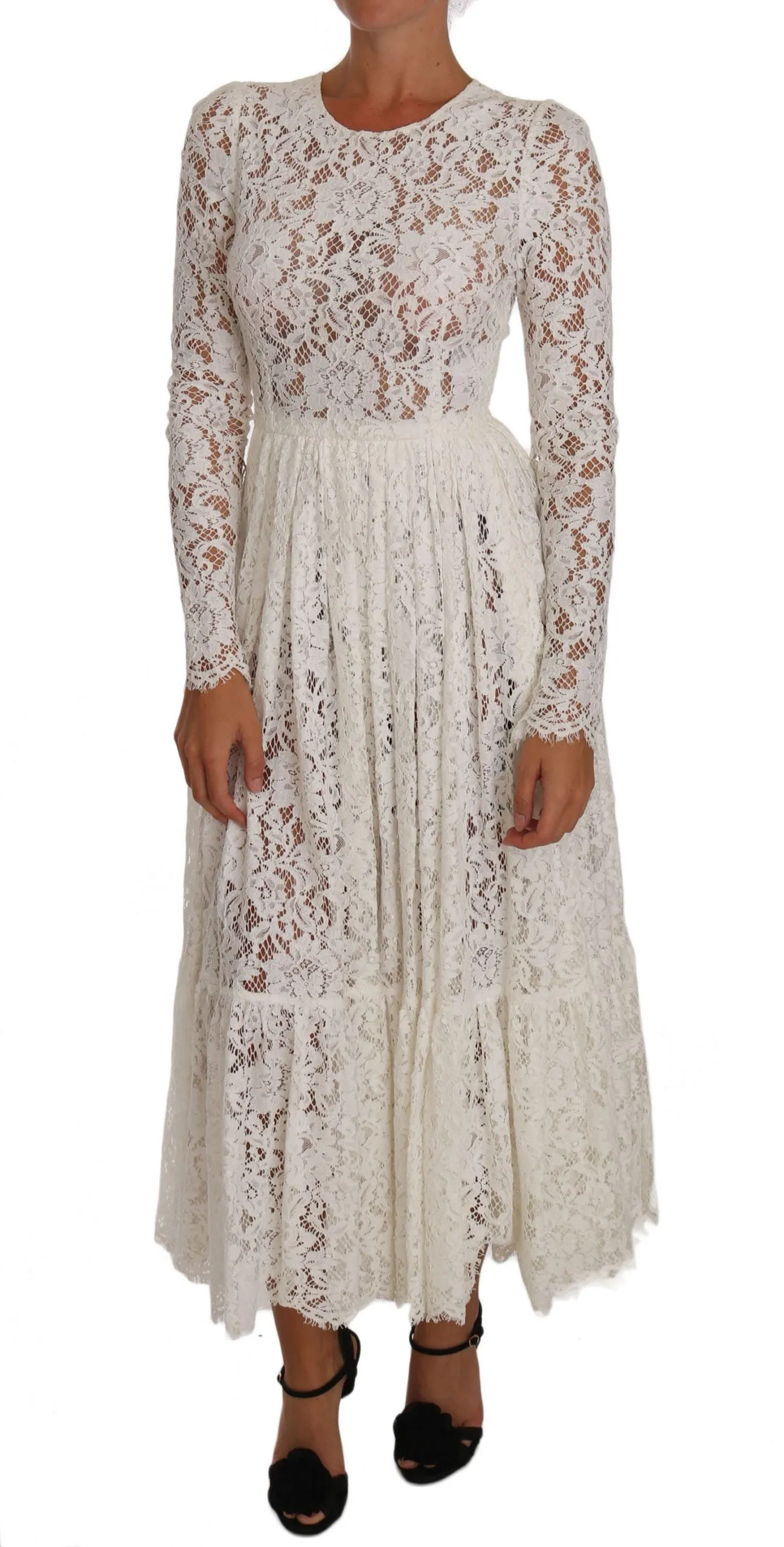 White Silk Floral Wedding Lace Gown