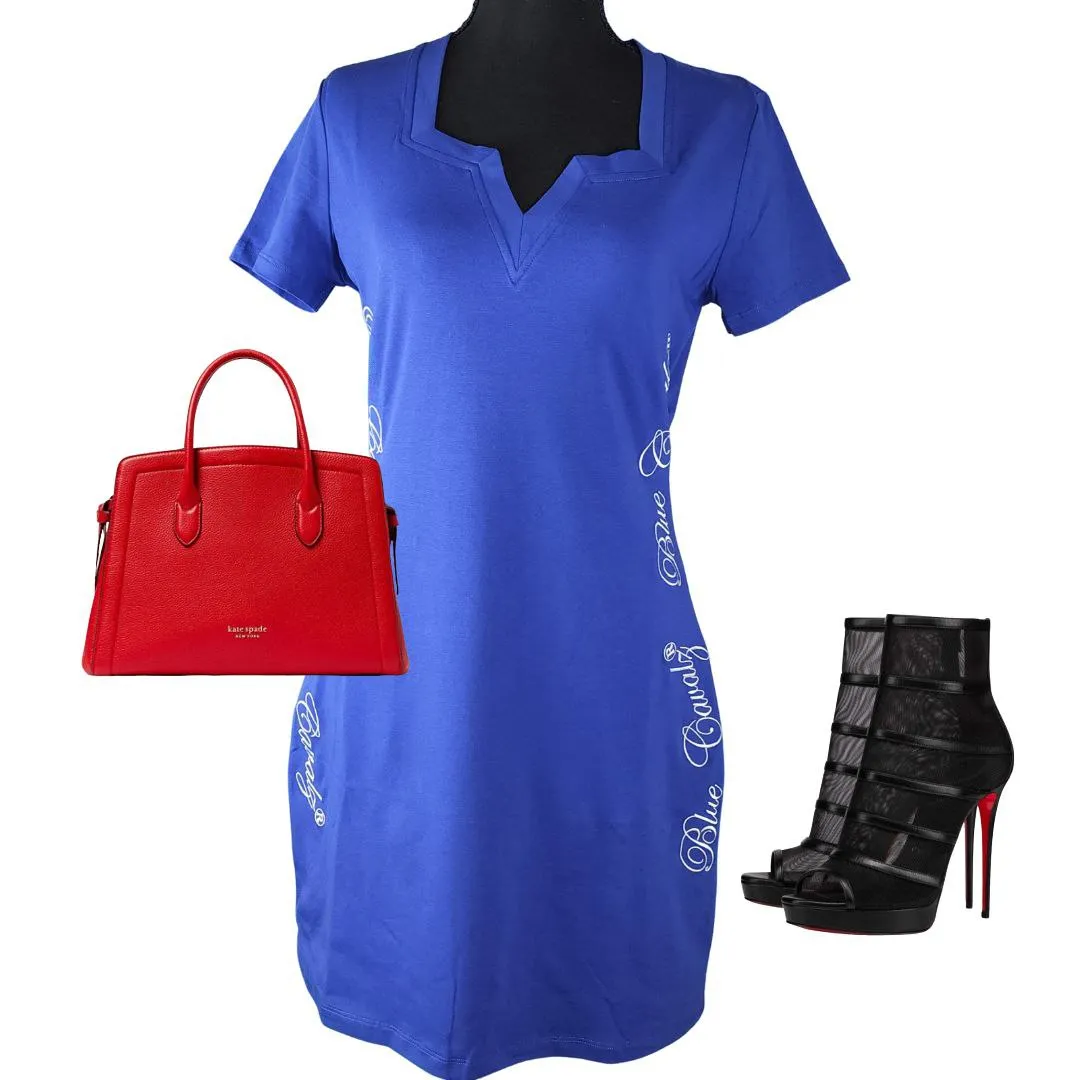 WOMEN BLUE SQUARE V NECK BODYCON SHORT DRESS