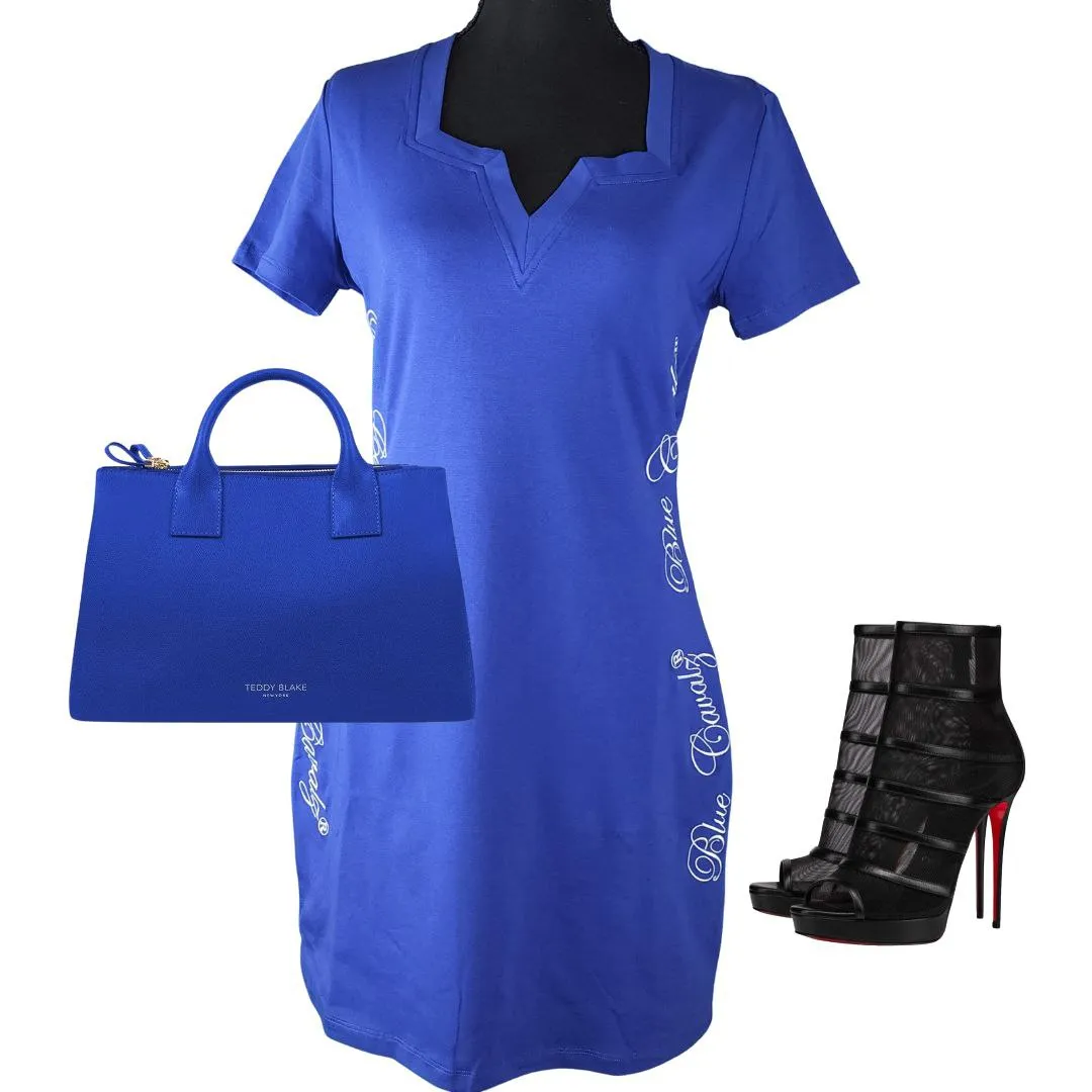 WOMEN BLUE SQUARE V NECK BODYCON SHORT DRESS
