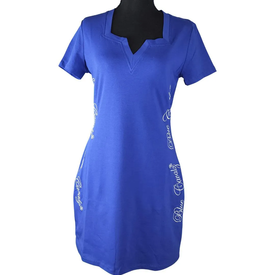 WOMEN BLUE SQUARE V NECK BODYCON SHORT DRESS