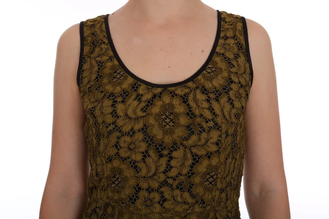 Yellow Floral Lace Short Mini Shift Dress