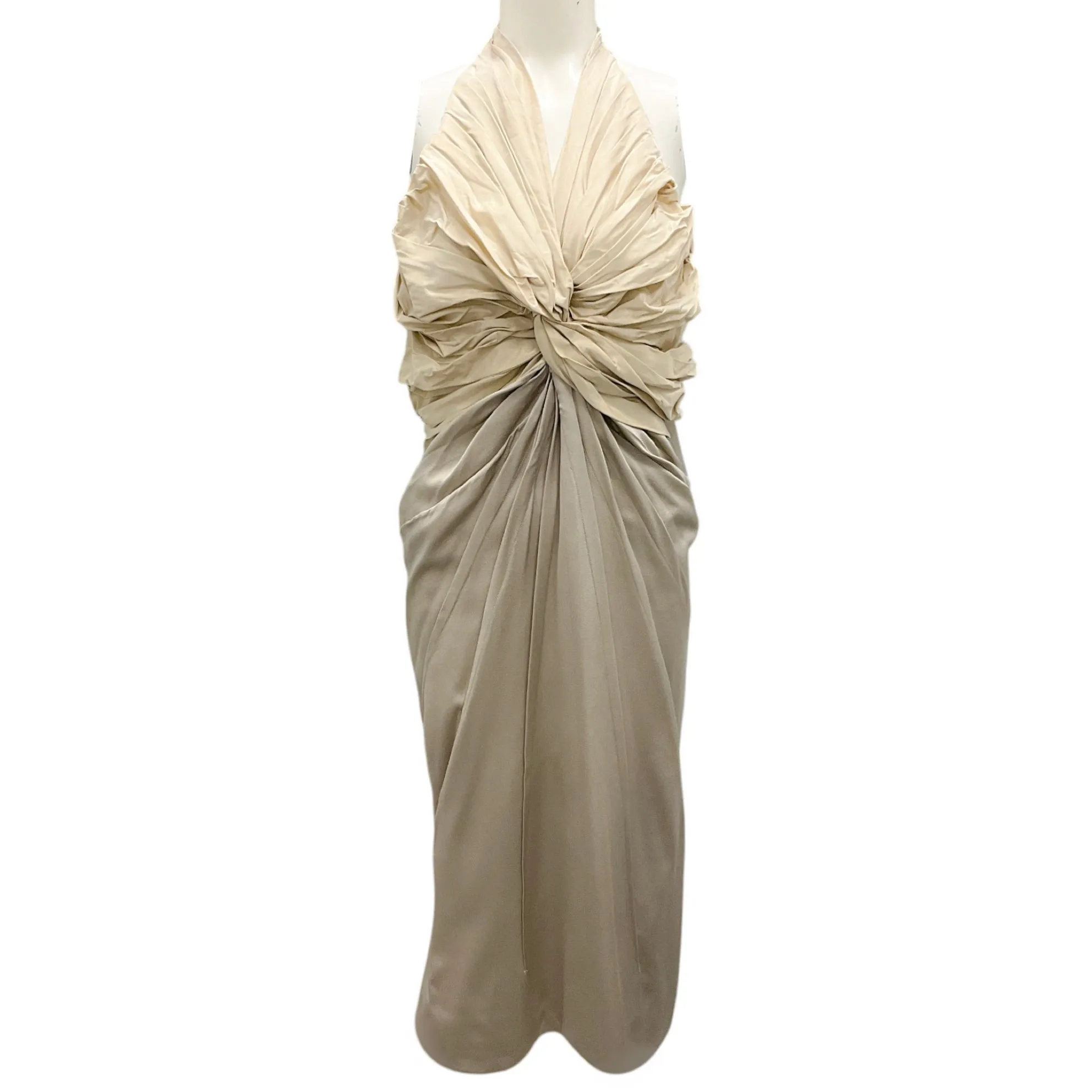 Zac Posen Champagne Crinkled Halter Cocktail Dress