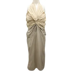 Zac Posen Champagne Crinkled Halter Cocktail Dress