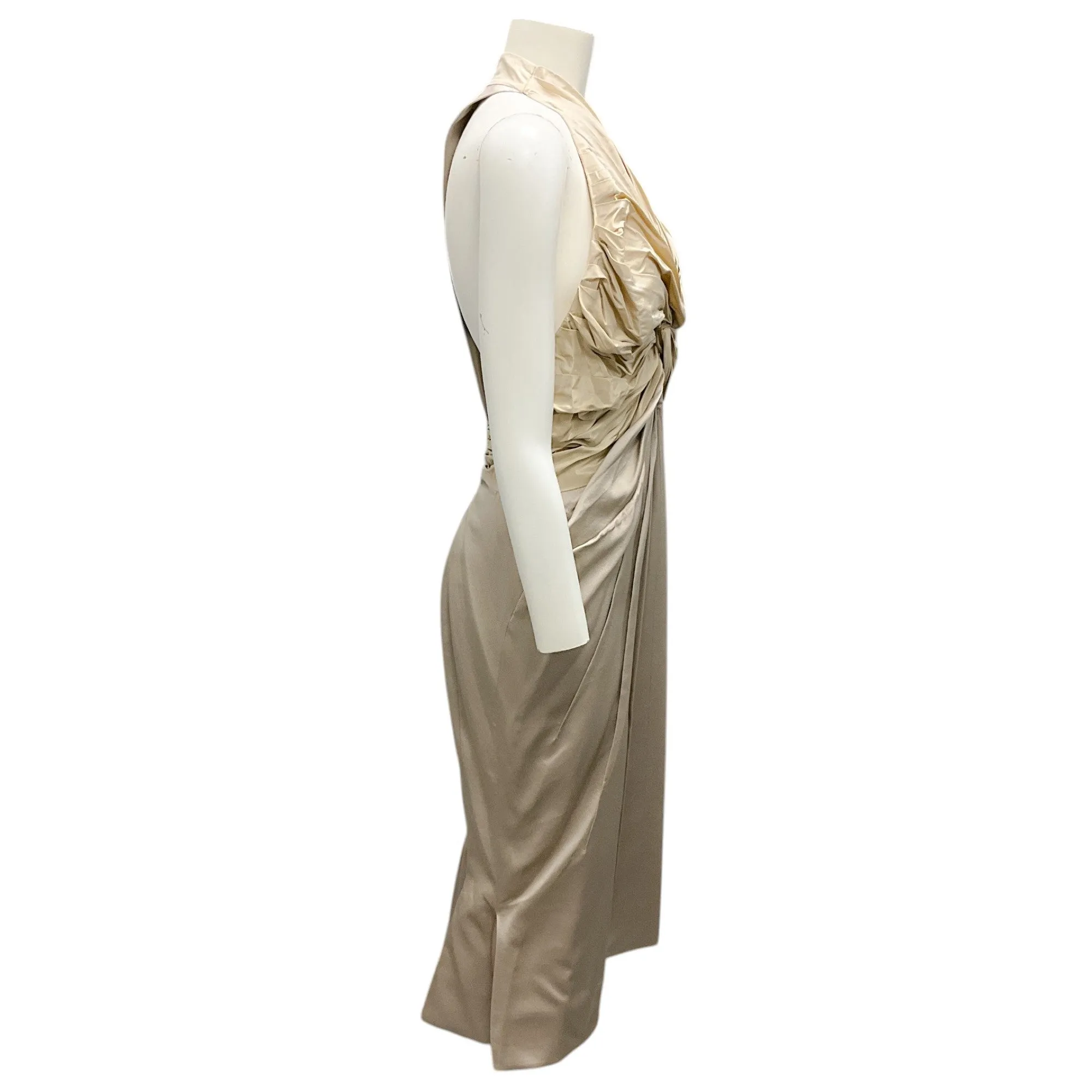 Zac Posen Champagne Crinkled Halter Cocktail Dress