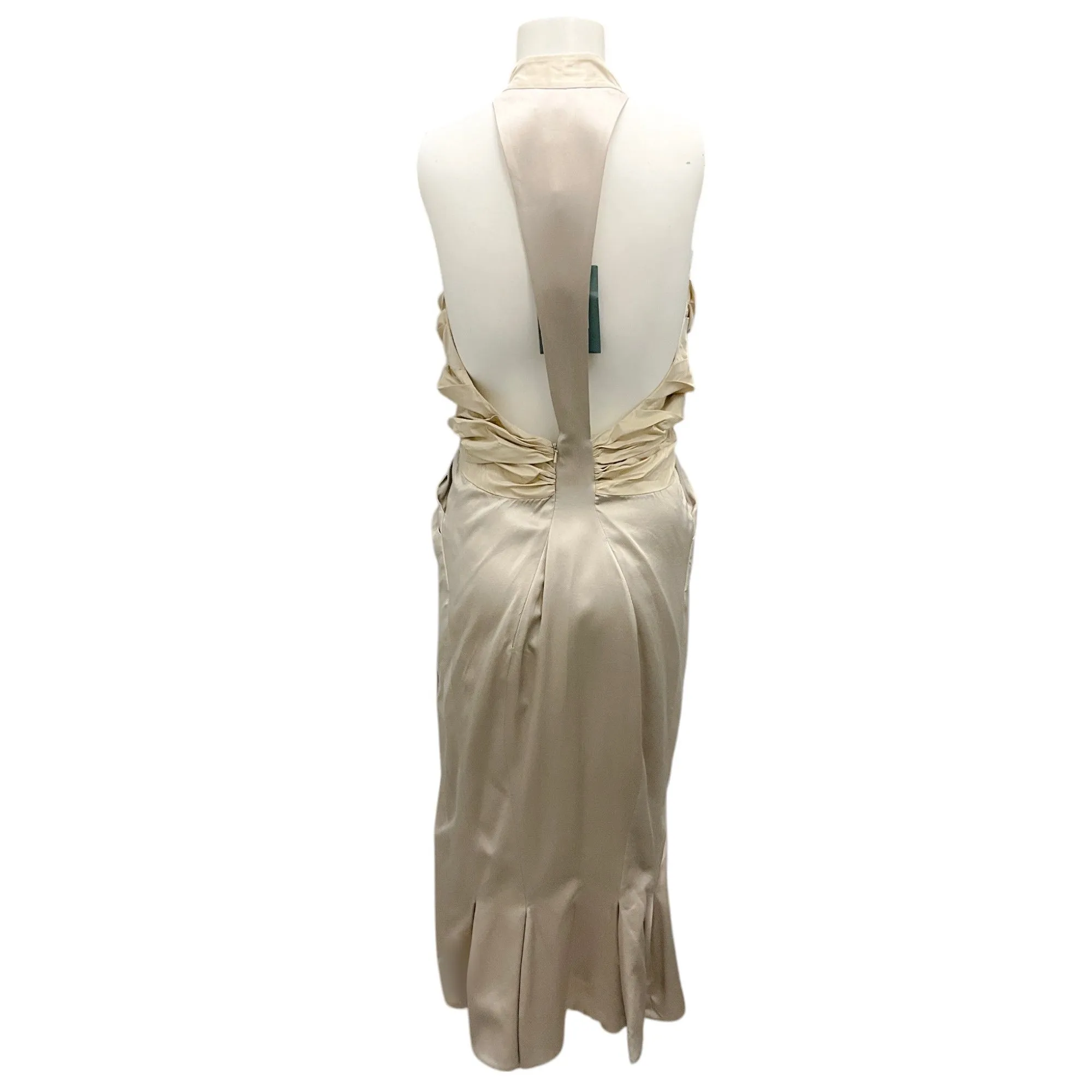 Zac Posen Champagne Crinkled Halter Cocktail Dress