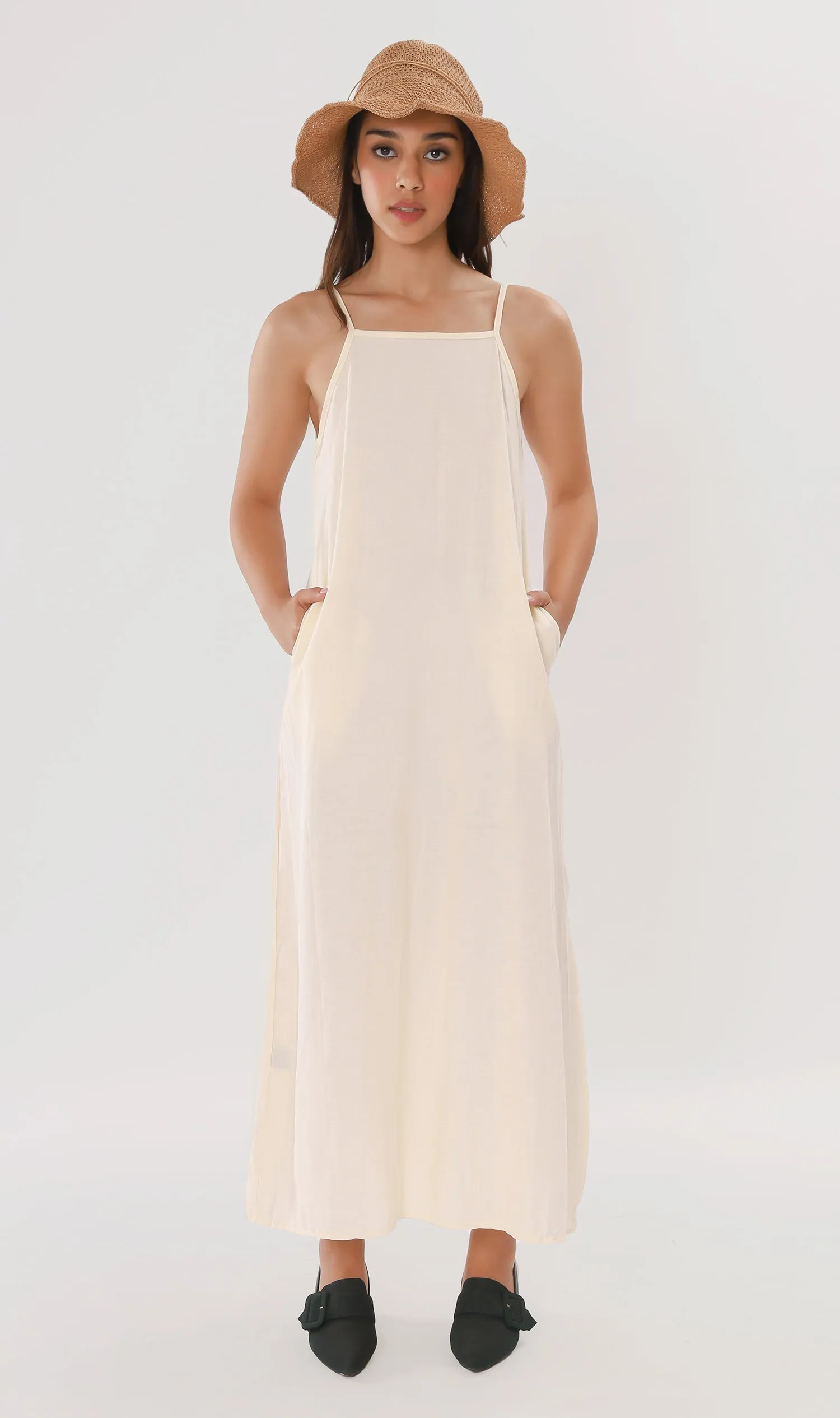 ZADIE Linen Slip Midi Dress (Cream)