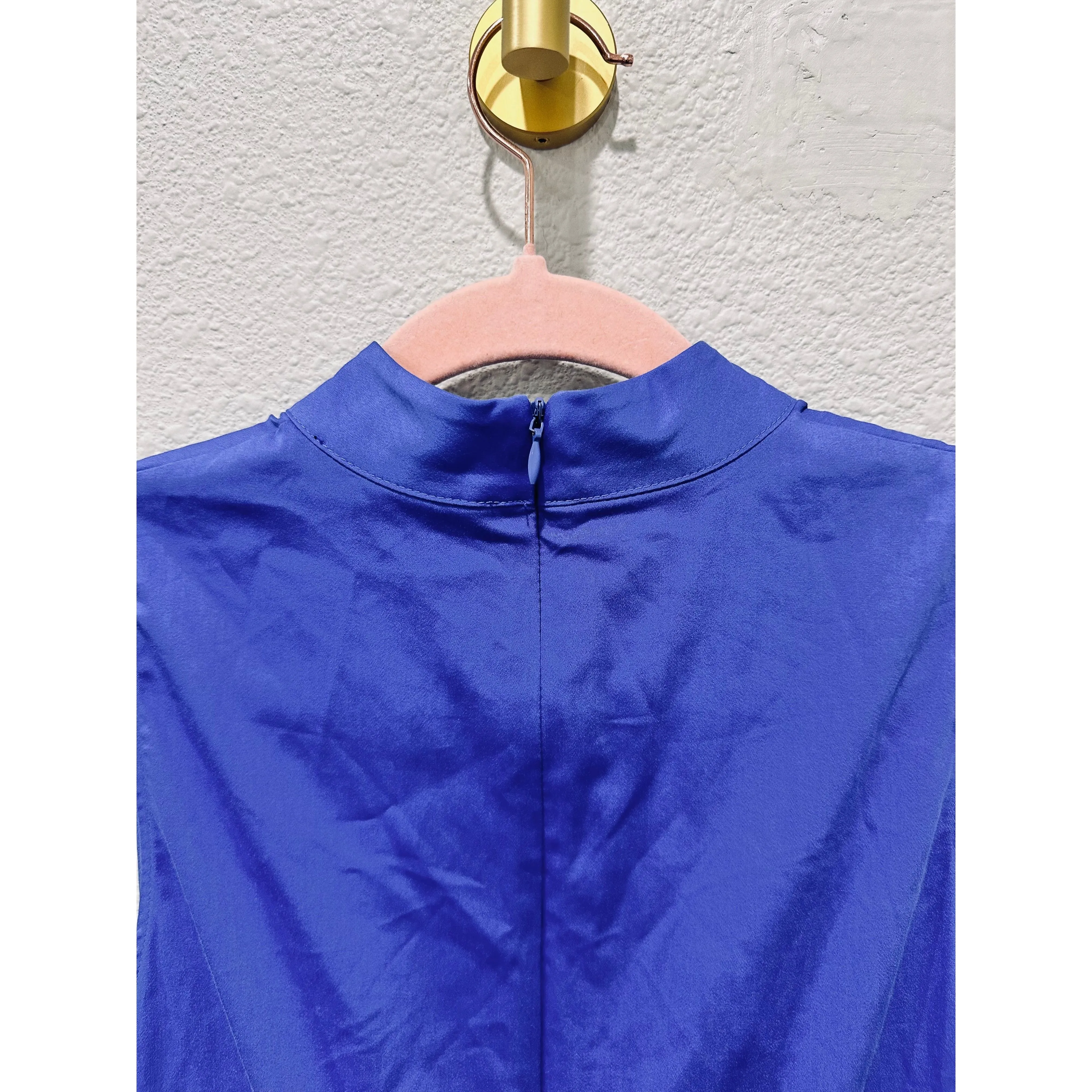 Zara Ruched Front and Back Mock Neck Bodycon Sleeveless Blue Dress