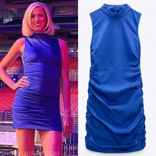 Zara Ruched Front and Back Mock Neck Bodycon Sleeveless Blue Dress